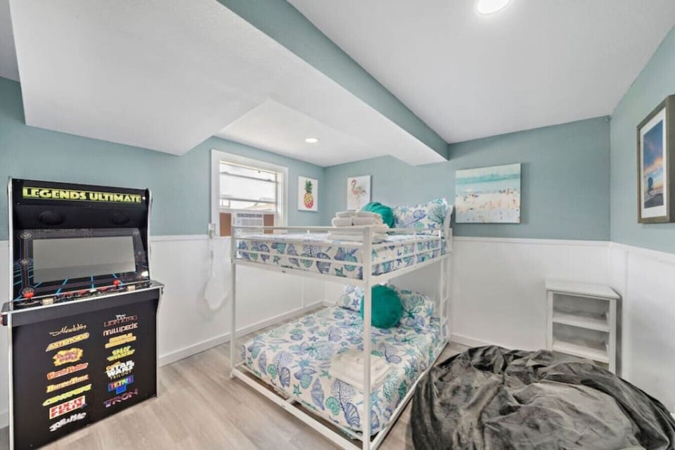 This bedroom has a double bunk bed