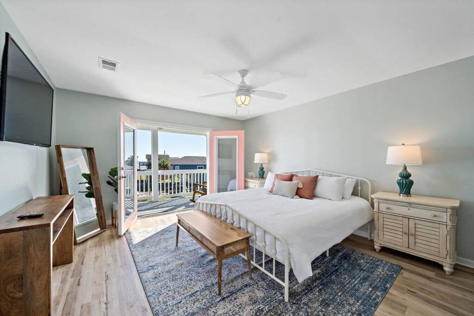 This bedroom has a king sized bed