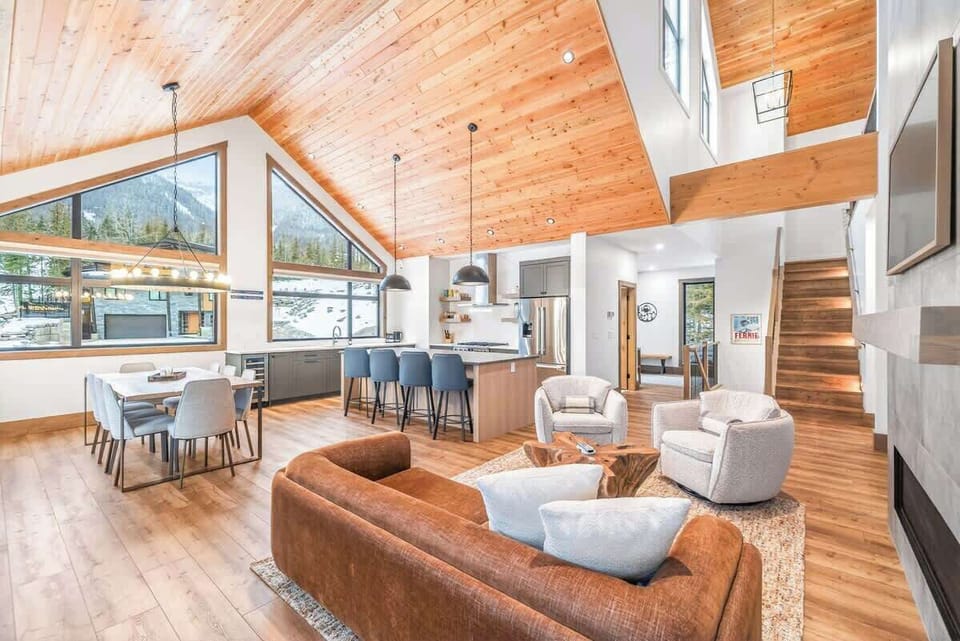 Open-concept kitchen, living and dining. 
