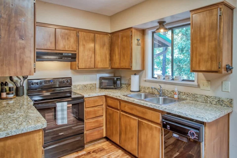 Fully equipped kitchen with everything needed to prepare meals during your stay.