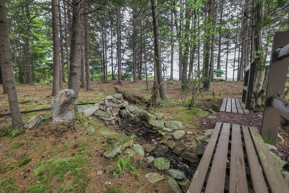 Beauty right in the backyard — charming footbridge and natural stream