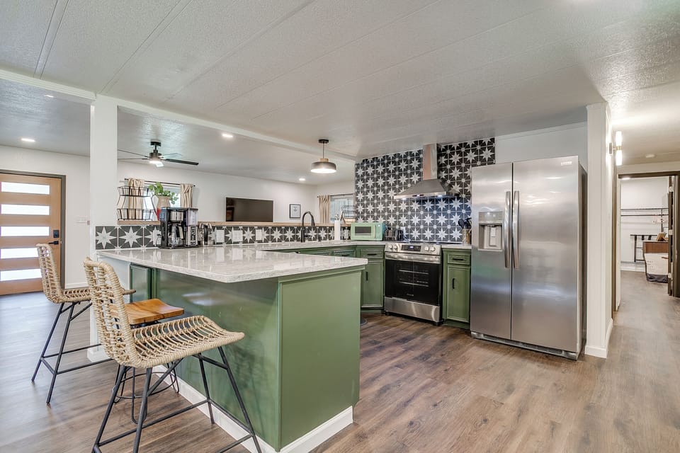 Prepare meals with ease using the full-size appliances, sink and coffee maker.