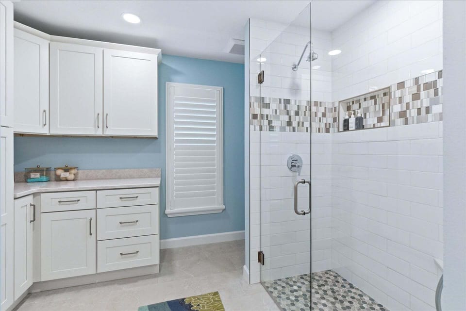 Attached Master Bathroom - walk-in shower, double vanities