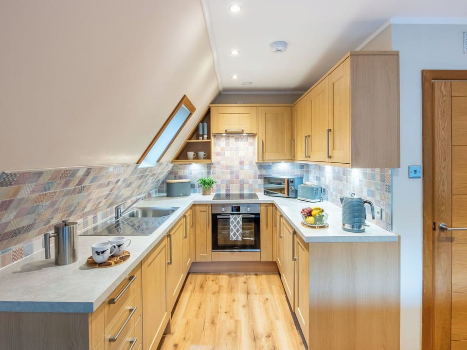 Interior Design, Kitchen, Flooring, Wood, Furniture, Countertop, Floor, Ceiling, Cabinetry, Kitchen Appliance
