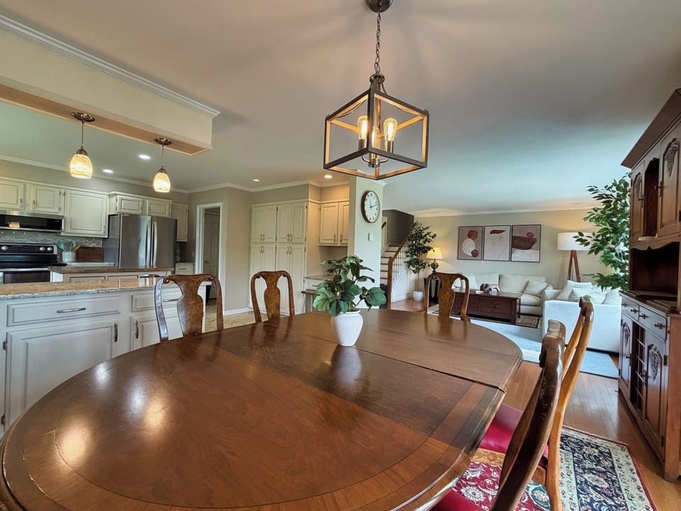 view from the dining room into the living room