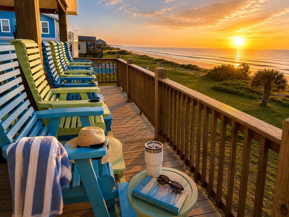 Wake up to breathtaking Gulf sunrises from your private beachfront deck. Enjoy unobstructed ocean views just steps from the sand at Karma Beach House in Gilchrist, Texas.