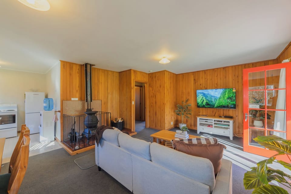 Living area with wood fireplace