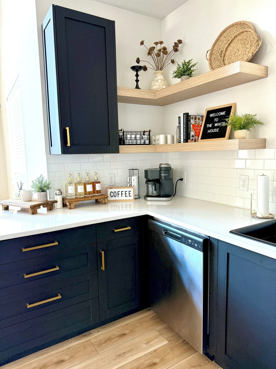 Coffee bar and tea station. K-cup and drip coffee maker.