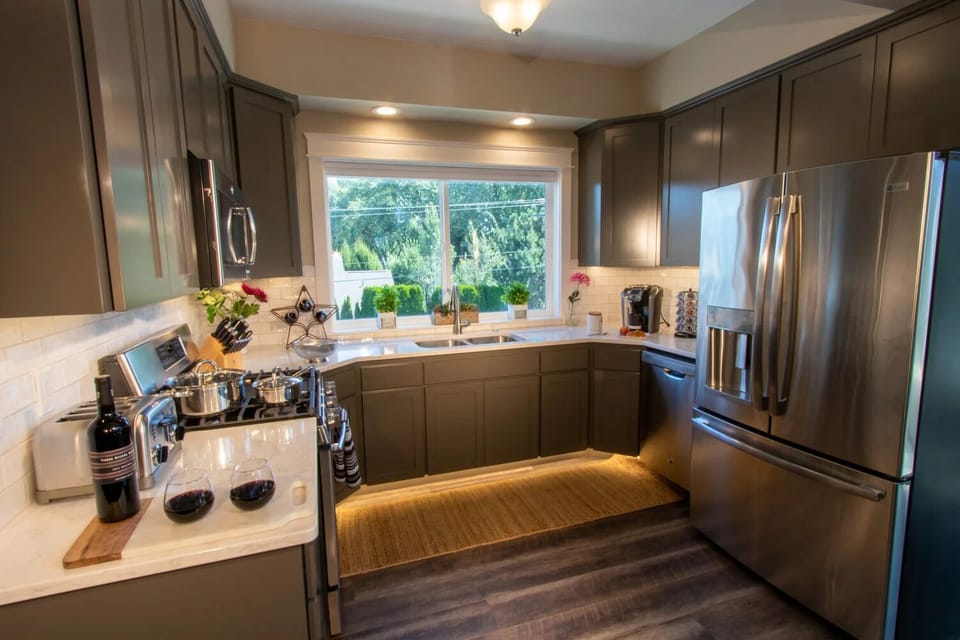 Full-size appliances and generous workspace make meal prep convenient.
