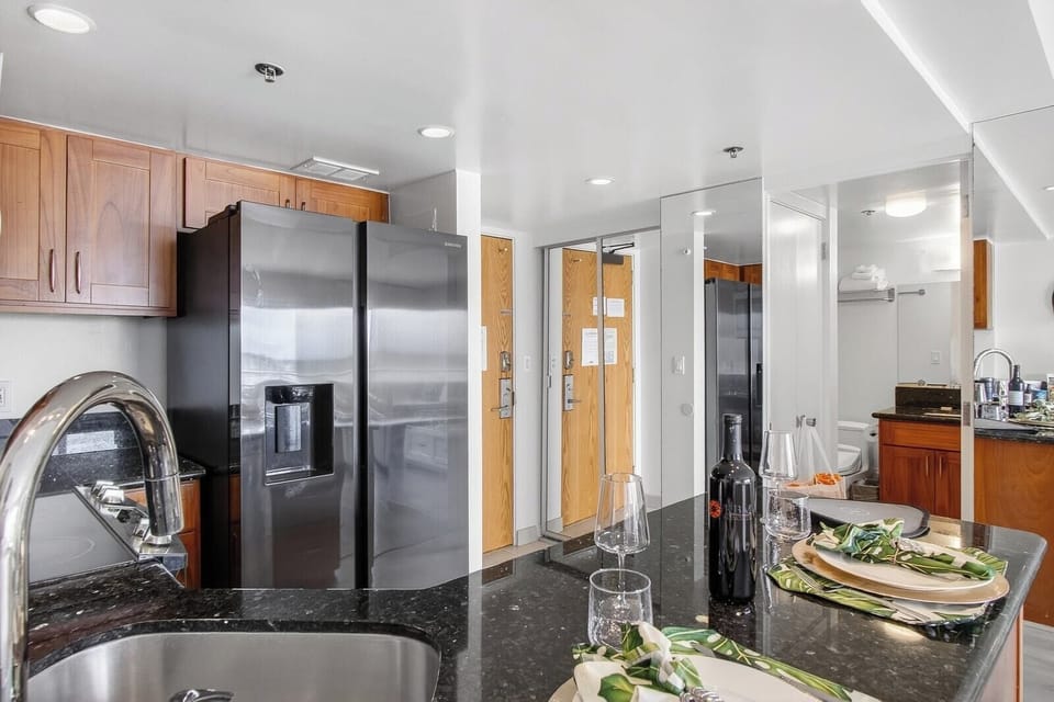 Fully equipped kitchen with everything needed to prepare meals during your stay.