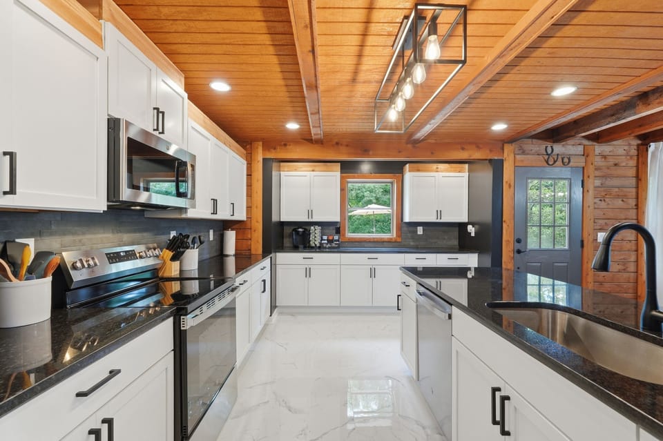 Spacious rustic-modern kitchen with sleek finishes and ample prep space