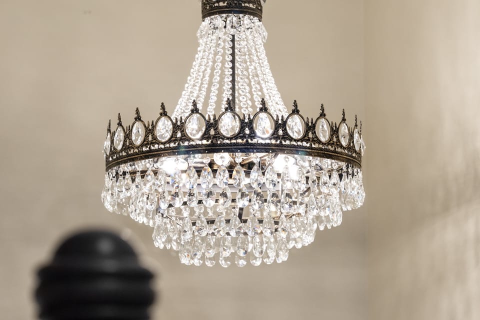 Beautiful stairwell chandelier.