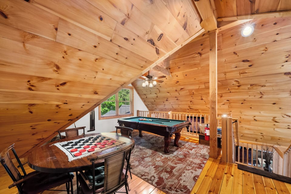 Upstairs Loft Game Room with Pool Table and Checkers
