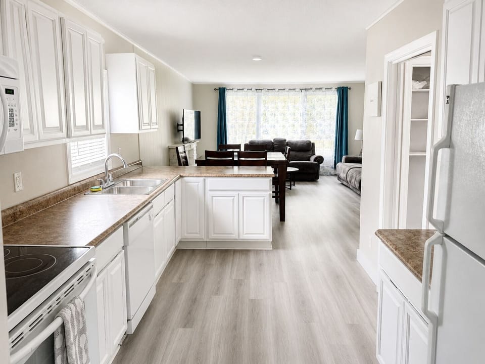 Ample counter space and full-size appliances for easy meal preparation.