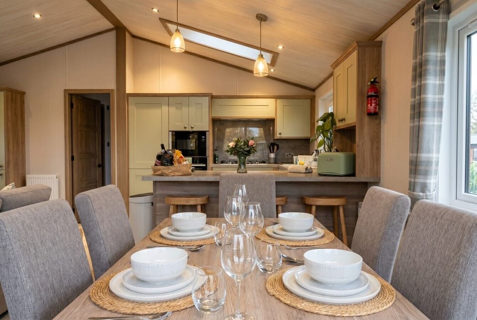 Dine beneath the vaulted ceiling with the kitchen close at hand.