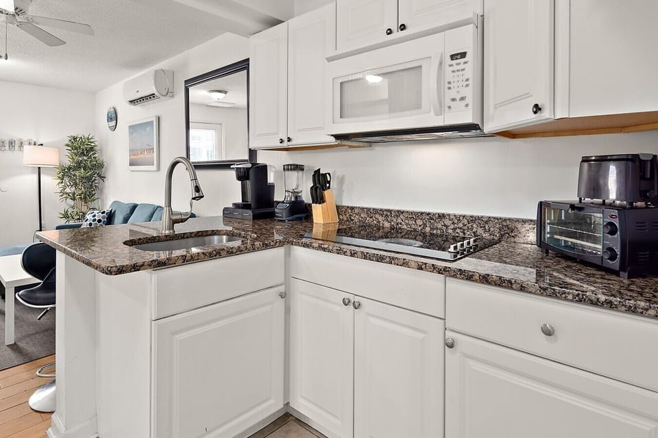 Fully equipped kitchen with everything needed for meals during your stay