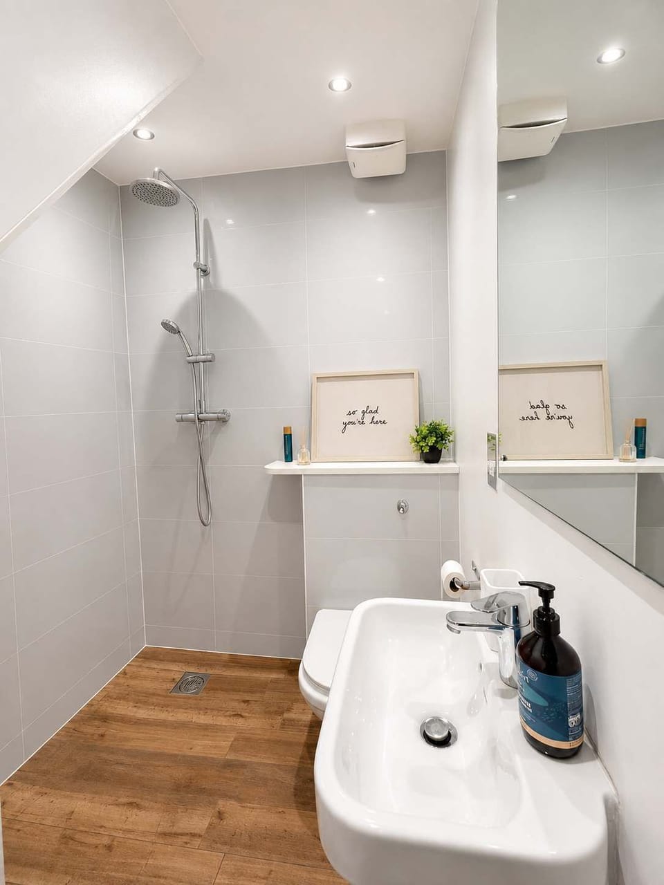 Bathroom Bliss: Refresh under the sleek rainfall shower in this bright, modern space!