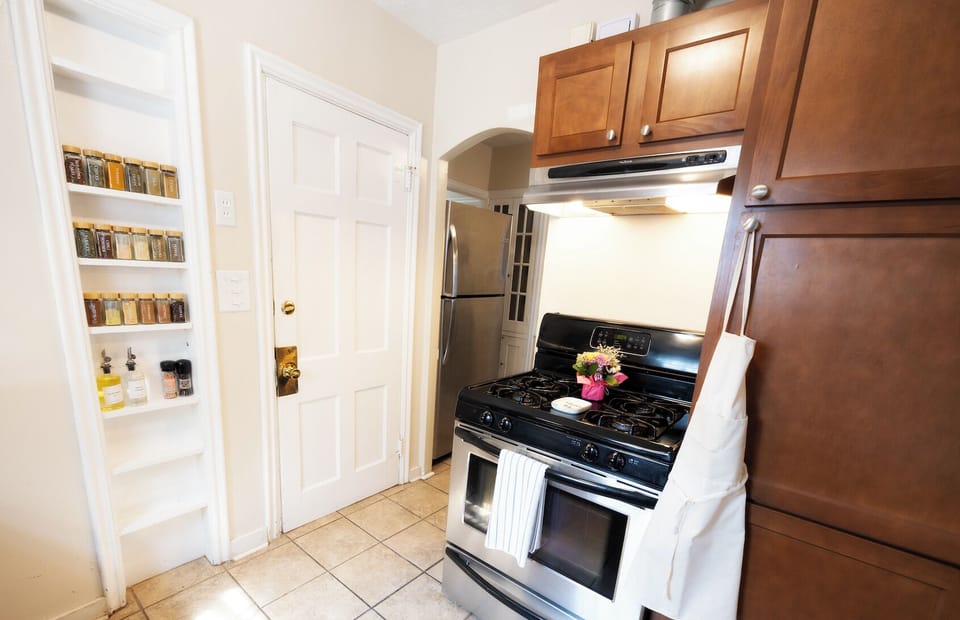 Cook Like You’re Home: Fully Stocked Kitchen with Spices, Oils, and All the Essentials for Your Favorite Meals.