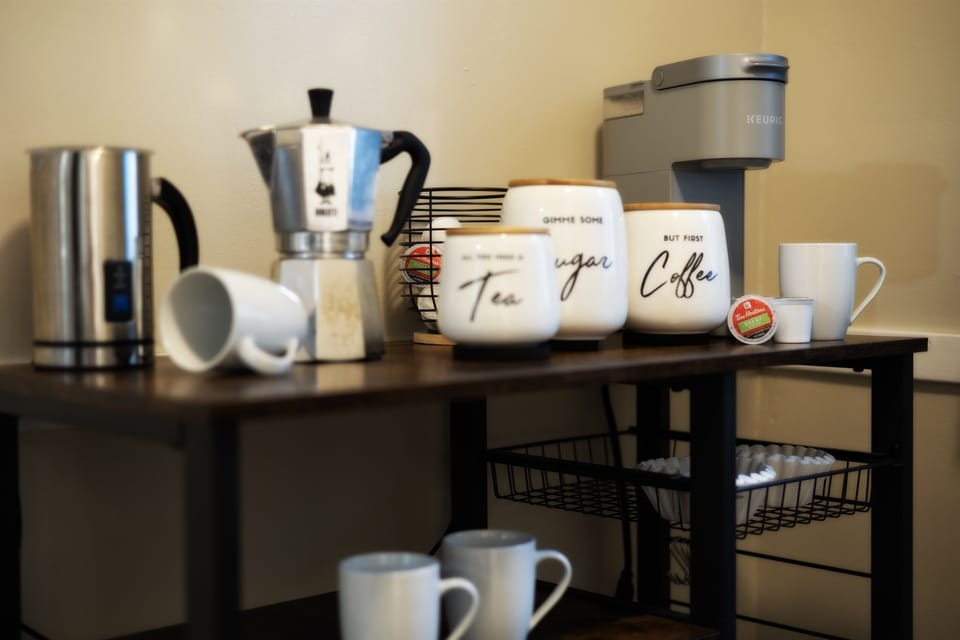 Start Your Day Right: Fully Stocked Coffee Station with Keurig, Espresso Maker, and More!
