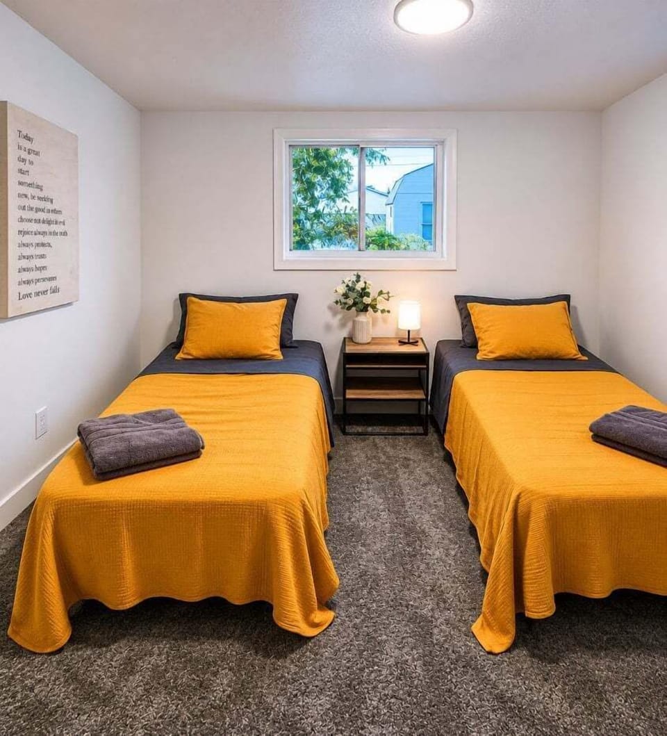 Twin bedroom setup ideal for kids and additional guests.