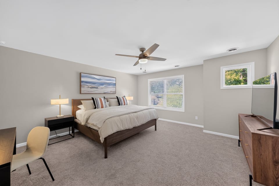 Indoors, Appliance, Ceiling Fan, Bed, Furniture