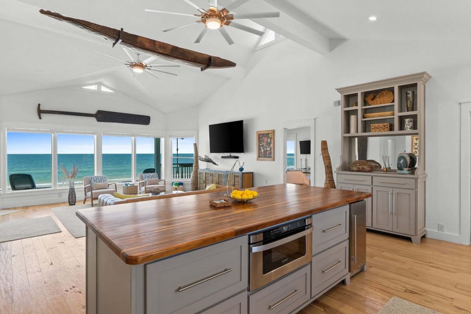 Dreamy kitchen with top of the line appliances and butcher block island