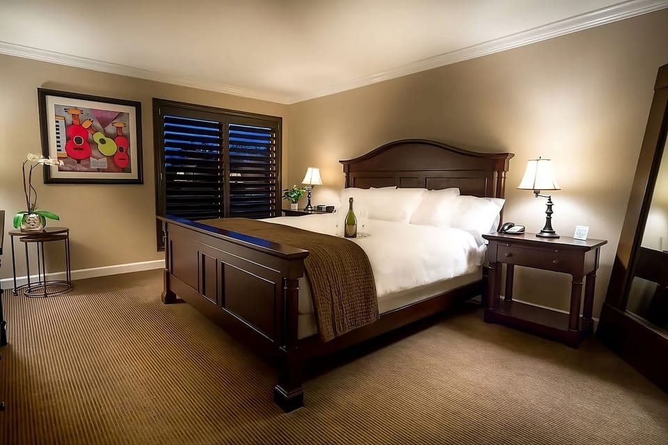 Stretch out in a spacious king room with soft glow.