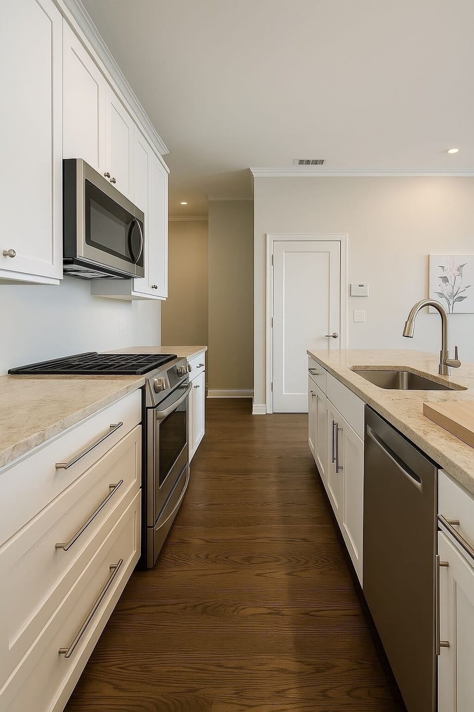 Bright modern kitchen with stainless appliances and elegant finishes