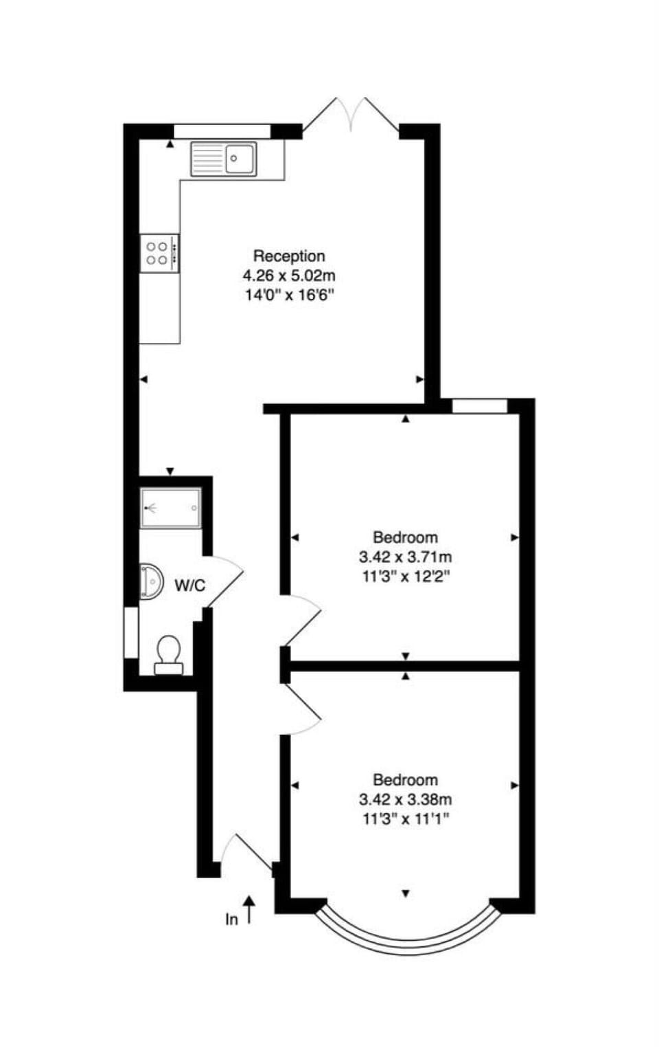 Handy floor plan showing the reception and two bedrooms