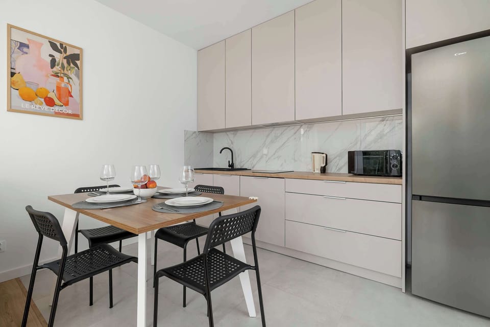 The kitchenette's practical layout maximizes space and functionality.