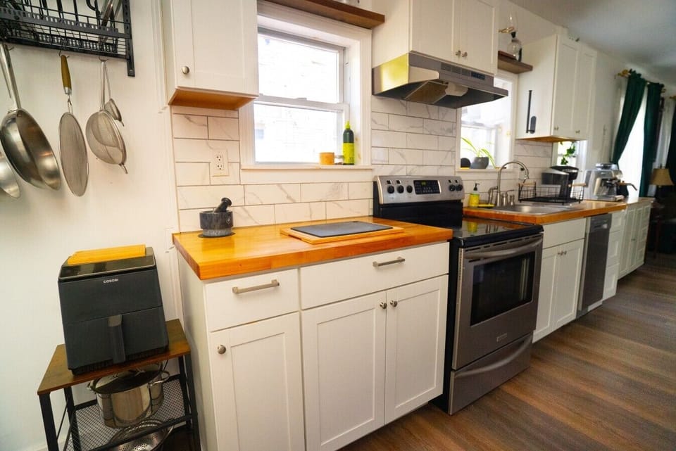 Kitchen | Butcher Block Counters | Stainless Appliances & Air Fryer