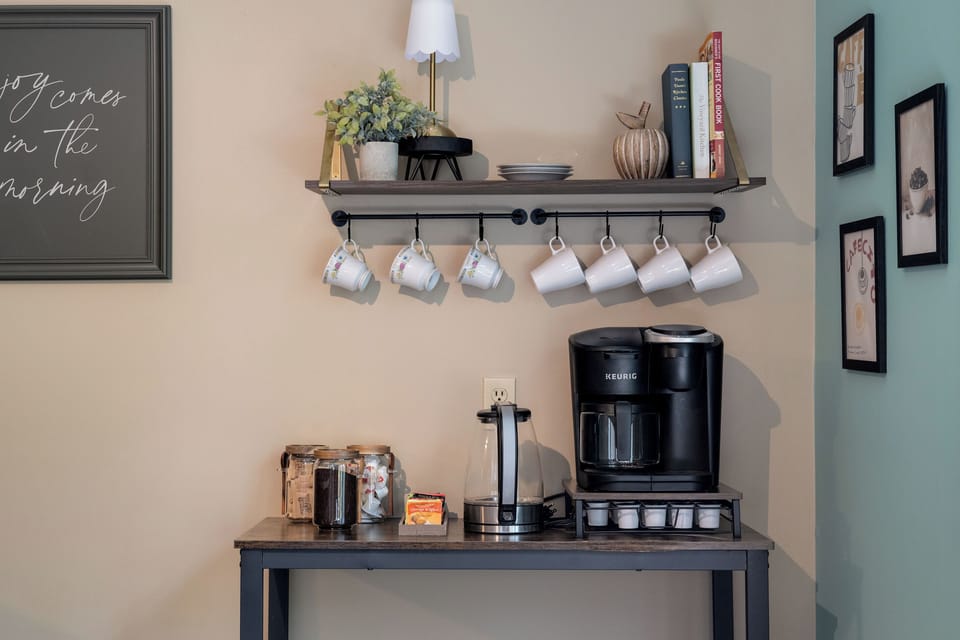 Fuel your adventures with a fresh cup from the fully stocked coffee station.