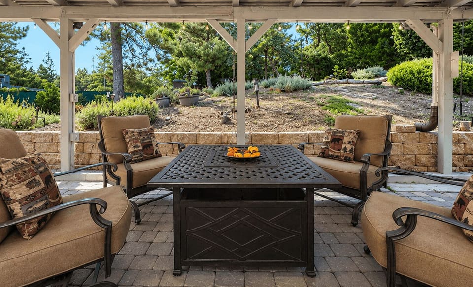 Our backyard also offers a small covered deck for sitting and making memories with friends and family. 