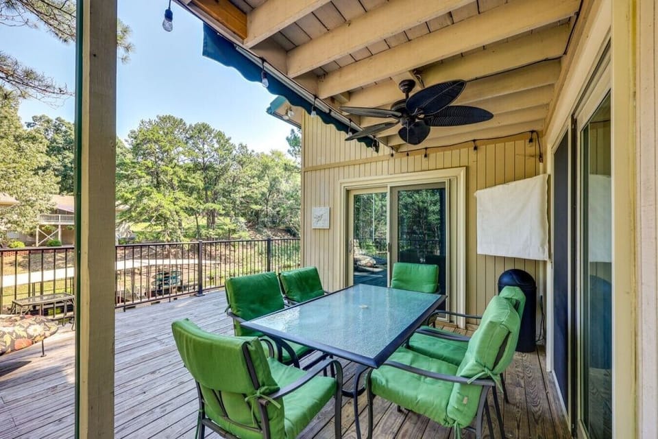 Deck | Glass Dining Table | Ceiling Fan & Wooded Views