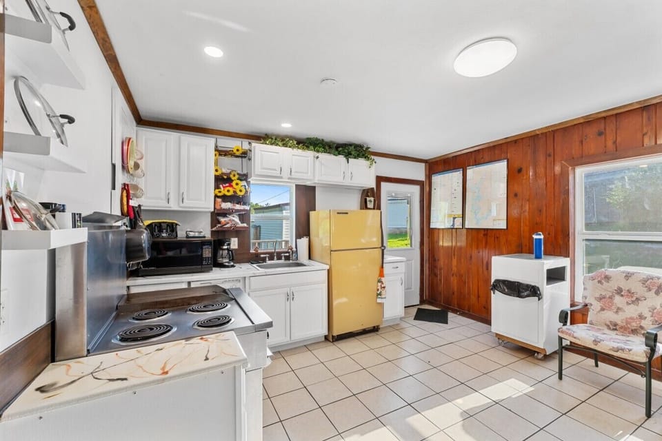 Kitchen | Electric Range | Vintage Refrigerator & Natural Light