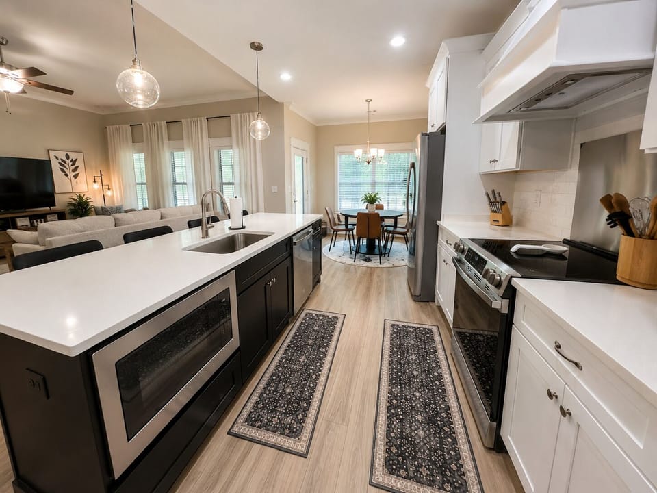 Fully Equipped Kitchen with Barstool Island Setup