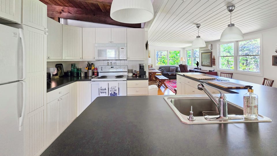 Nicely equipped kitchen with plenty of workspace