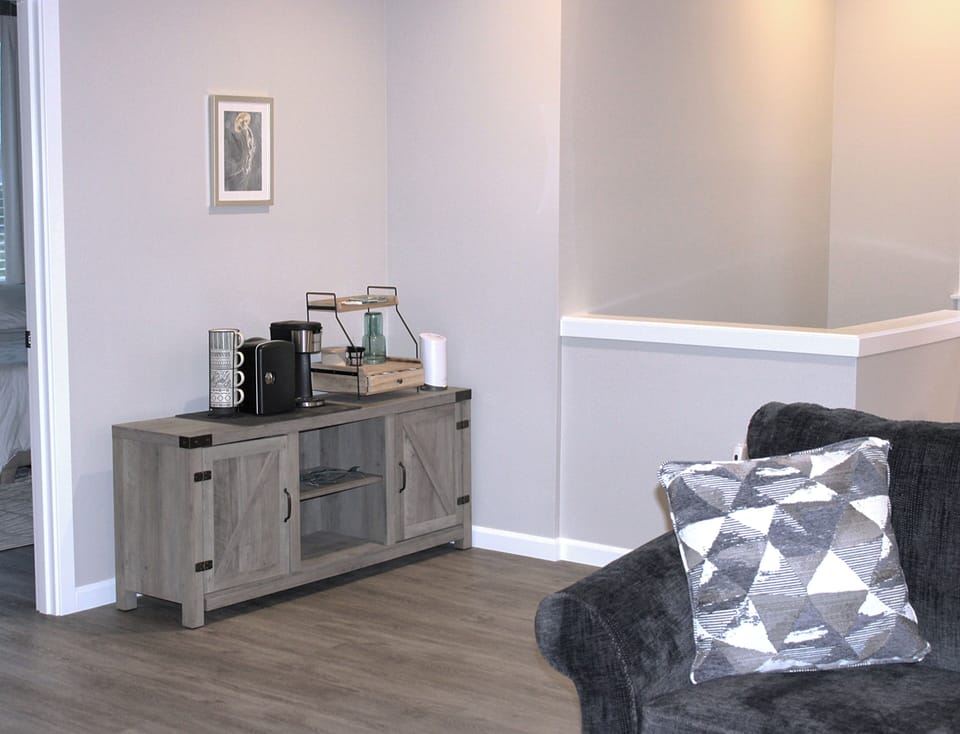 Coffee bar in upstairs loft. Loft also has sectional sofa and large TV