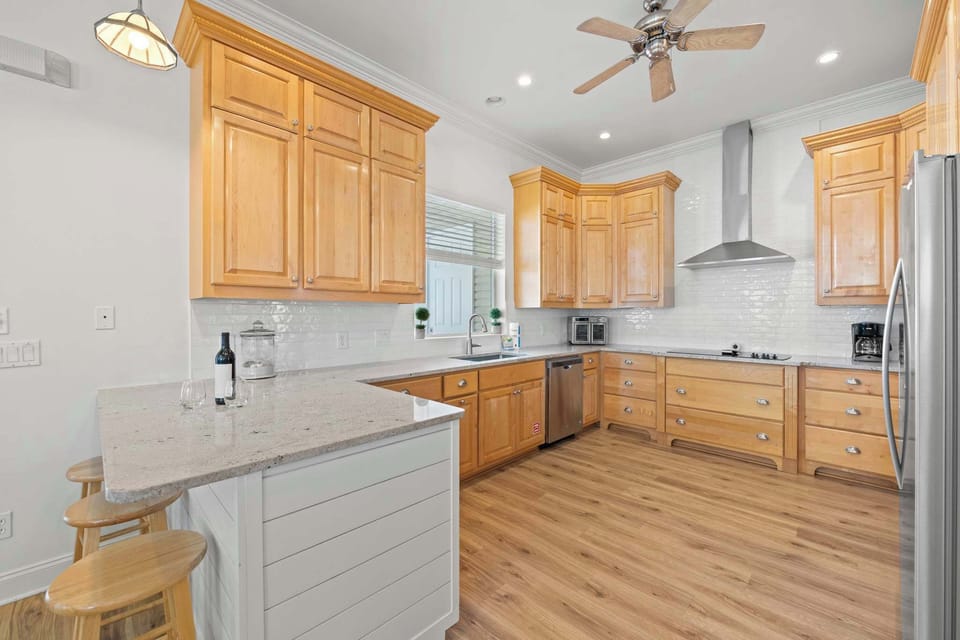 Plenty of counter space for cooking, serving, and gathering.