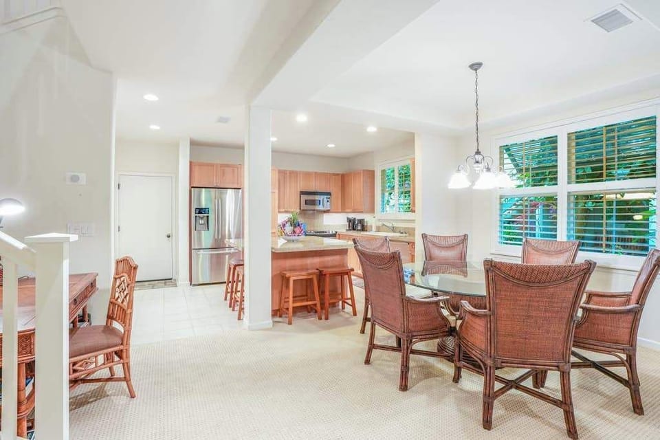 Large dining room table for all of the family meals from home.