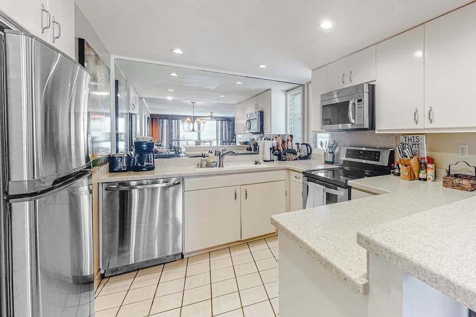 Modern kitchen featuring stainless steel appliances