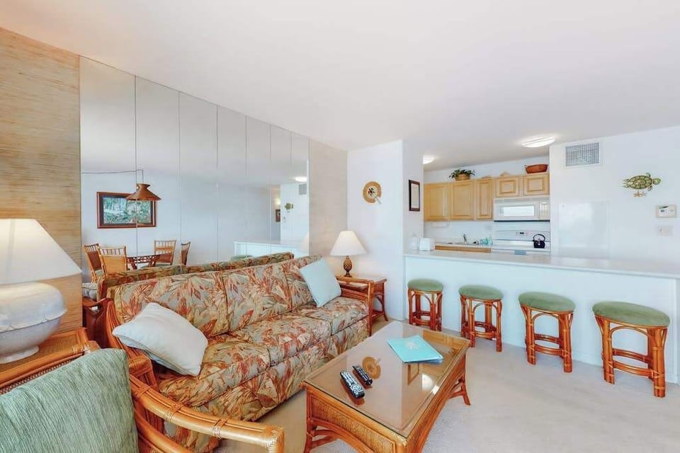 Kitchen open to the living room in this open concept floor plan.