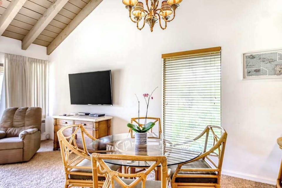 Bright living space with vaulted ceilings