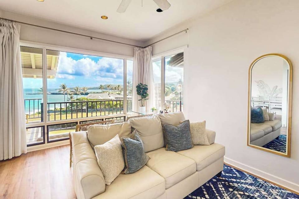 Bright Living Room Framed By Ocean Views