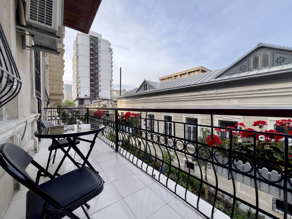 Balcony seating with city views