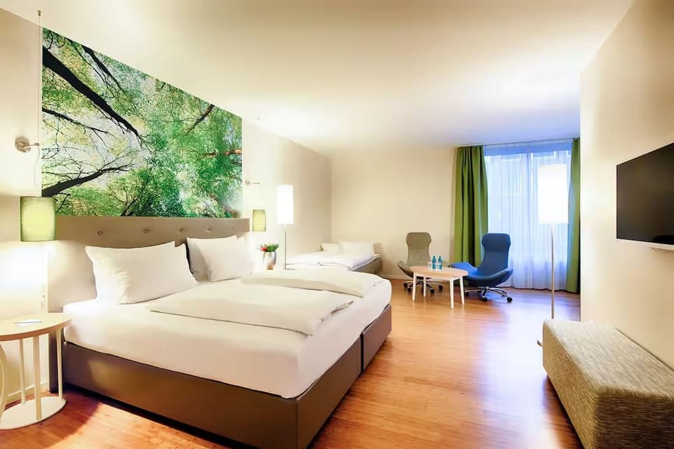 Unwind in a bright, spacious room with cozy seating.