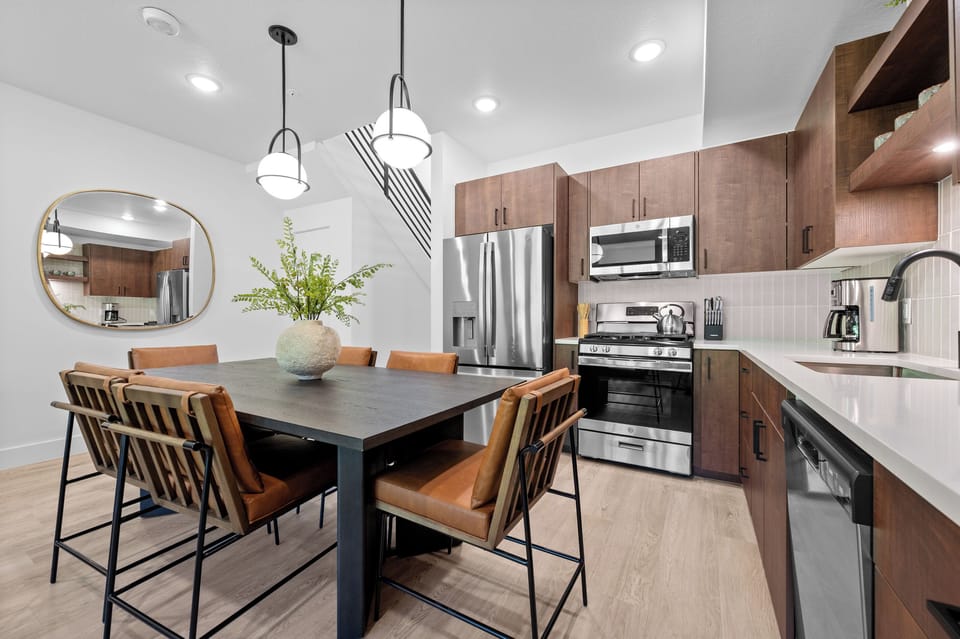 Spacious dining area adjacent to the gourmet kitchen.