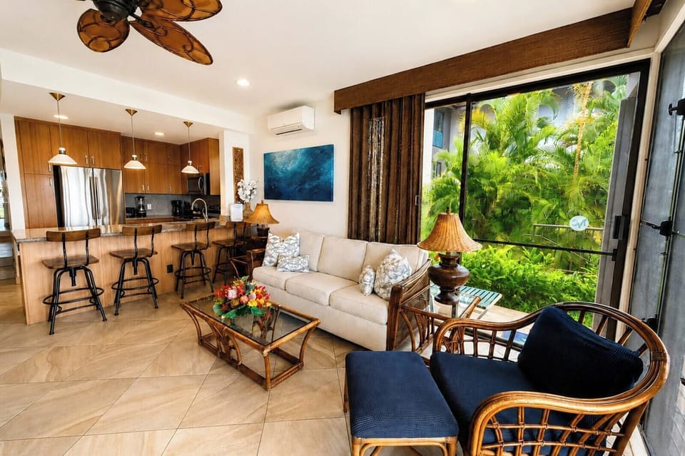 Relax in the comfortably furnished living room after a day exploring Maui