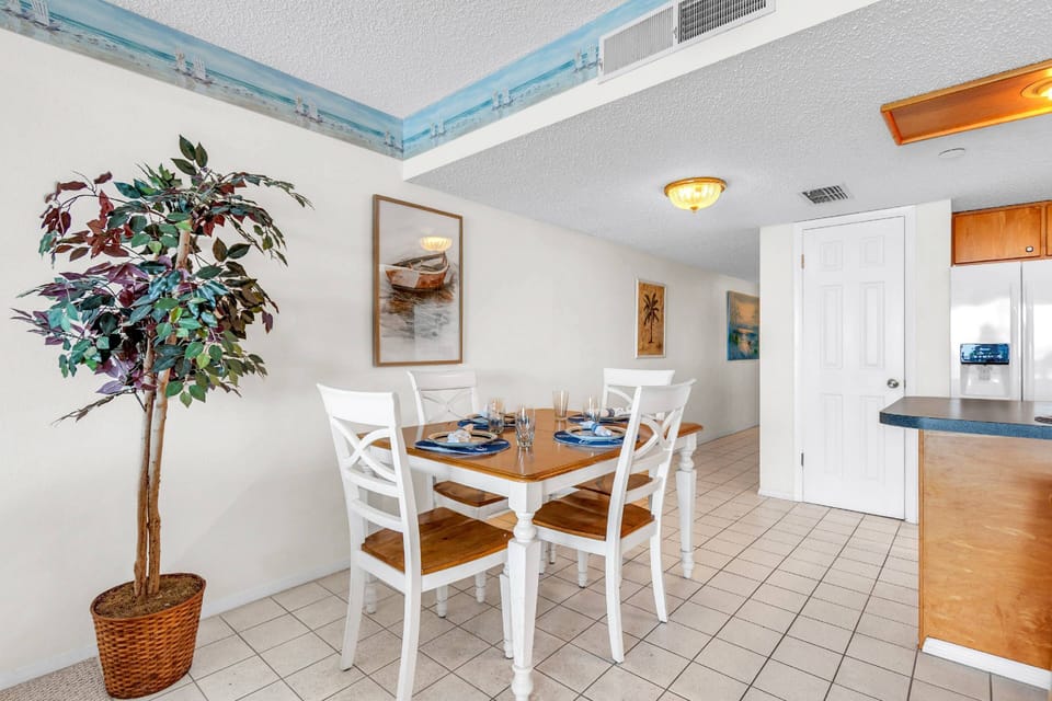 Dining table that seats 4.