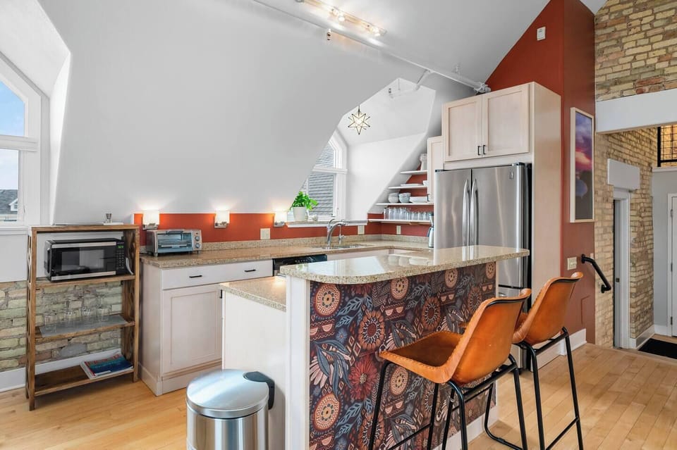 A stylish kitchen with character and convenience.